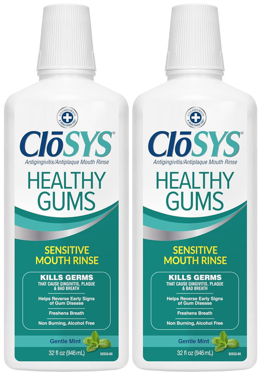CloSYS Healthy Gums Mouthwash 32 Fl Oz, Pack of 2, Antiplaque, Anti-Gingivitis Mouthwash, Non-Burning, Non-Irritating
