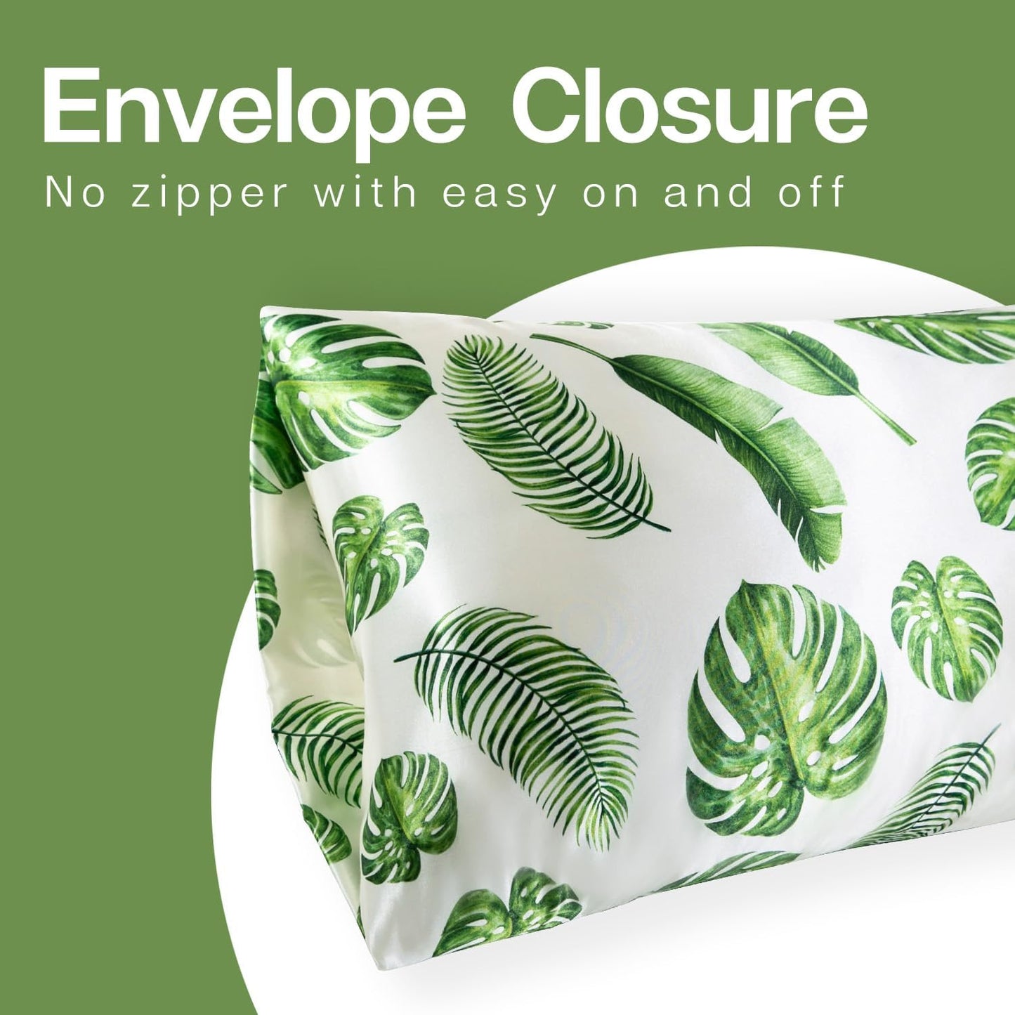 MR&HM Satin Body Pillow Cover, Soft and Breathable Body Pillow Case with Envelope Closure, Cooling and Silky Long Pillowcase for Hair and Skin,Grey (20x54, Leaves)