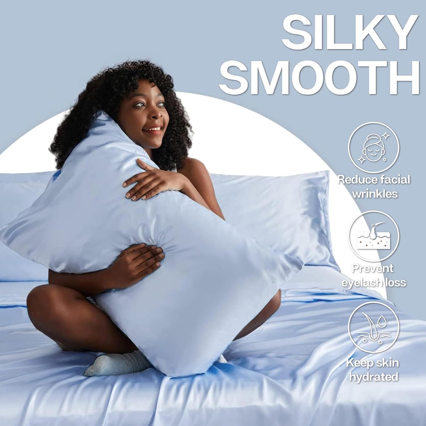 MR&HM Satin Pillowcase for Hair and Skin, Silk Satin Pillowcase 2 Pack, Standard Size Pillow Cases Set of 2, Silky Pillow Cover with Envelope Closure (20x26, Light Blue)