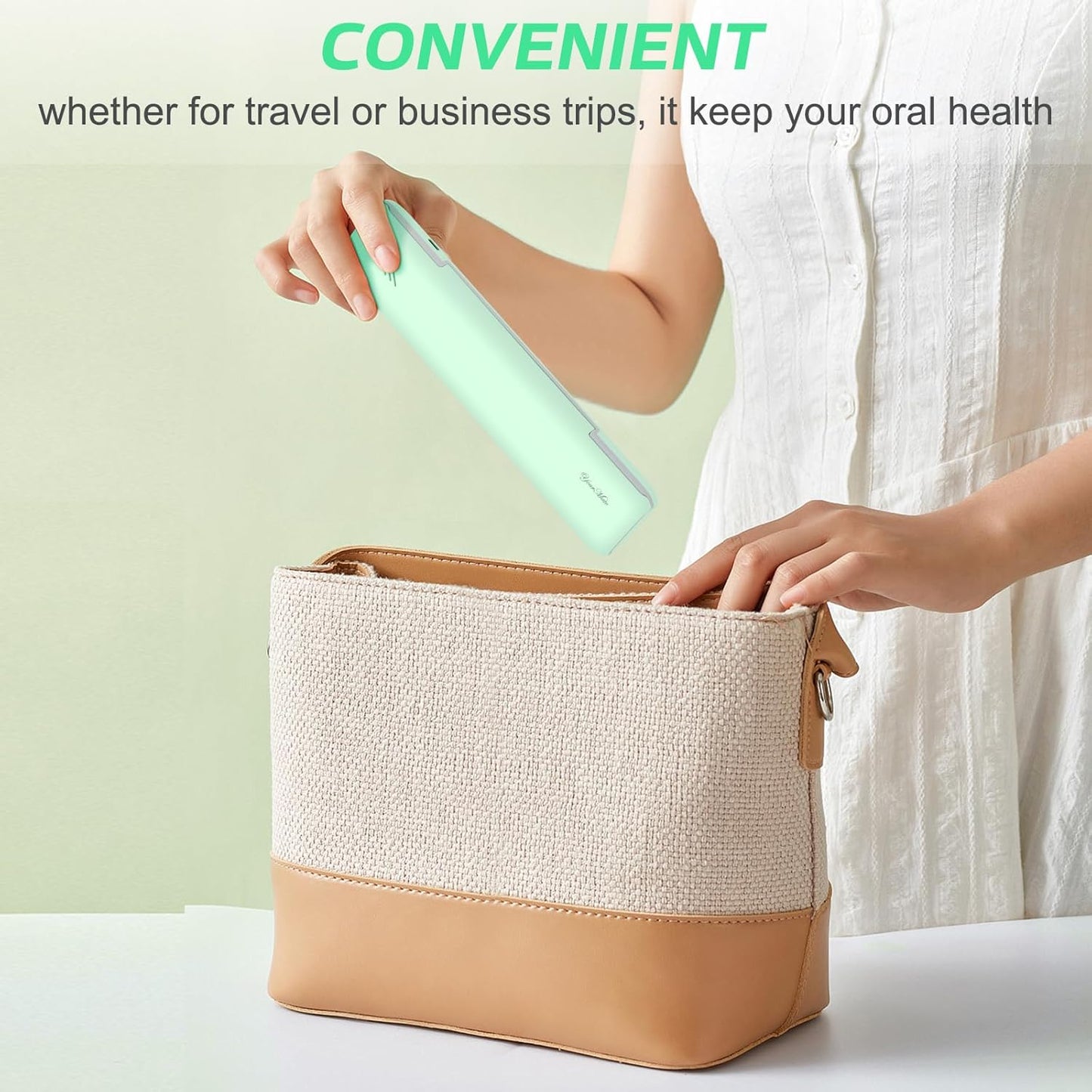 YourMate UVC Toothbrush Sanitizer Case Travel Toothbrush Covers Case for Traving or Business Trip Power by AA Battery or USB-C Cord Green