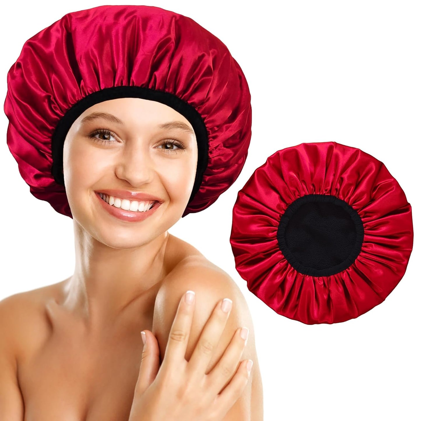 Shower Cap Reusable Waterproof, Terry Lined Shower Caps for Women, Triple Layer Hair Cap for Shower, Large Plastic Shower Cap for Braids Long Hair