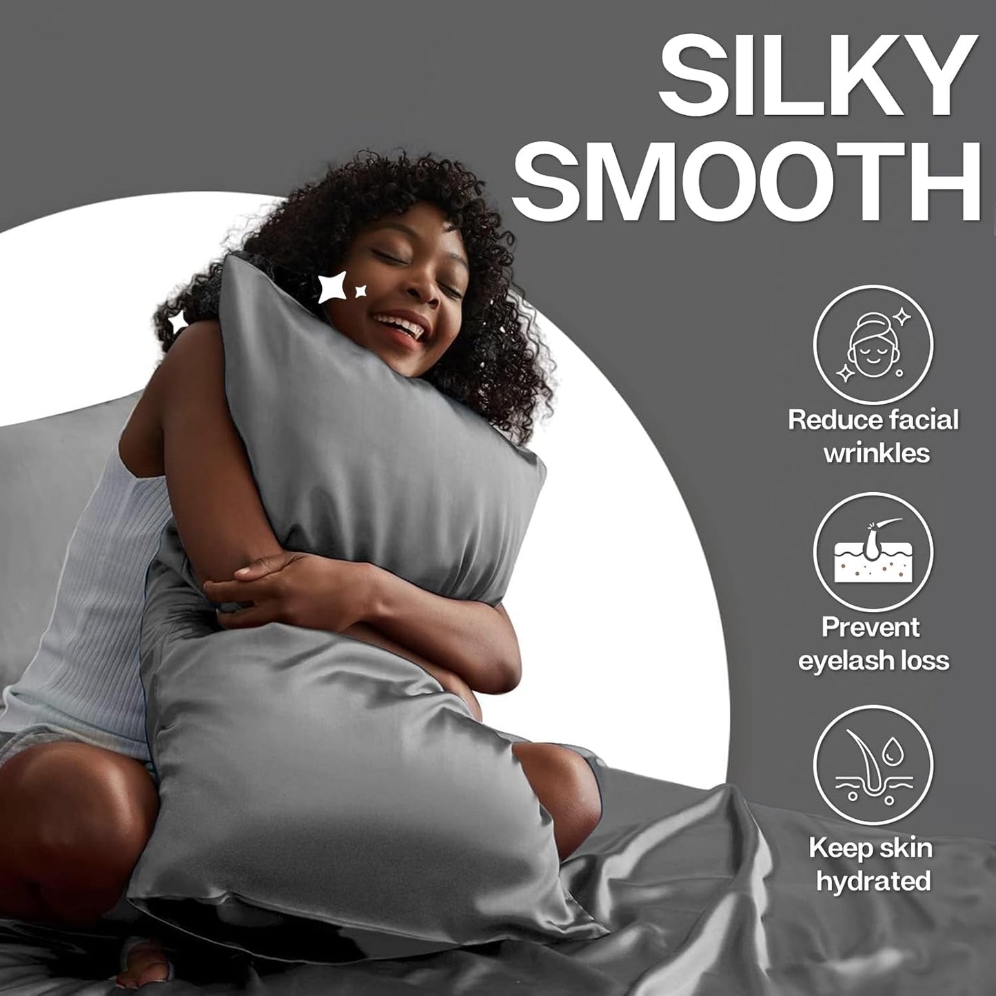 MR&HM Satin Pillowcase for Hair and Skin, Silk Satin Pillowcase 2 Pack, Standard Size Pillow Cases Set of 2, Silky Pillow Cover with Envelope Closure (20x26, Dark Grey)