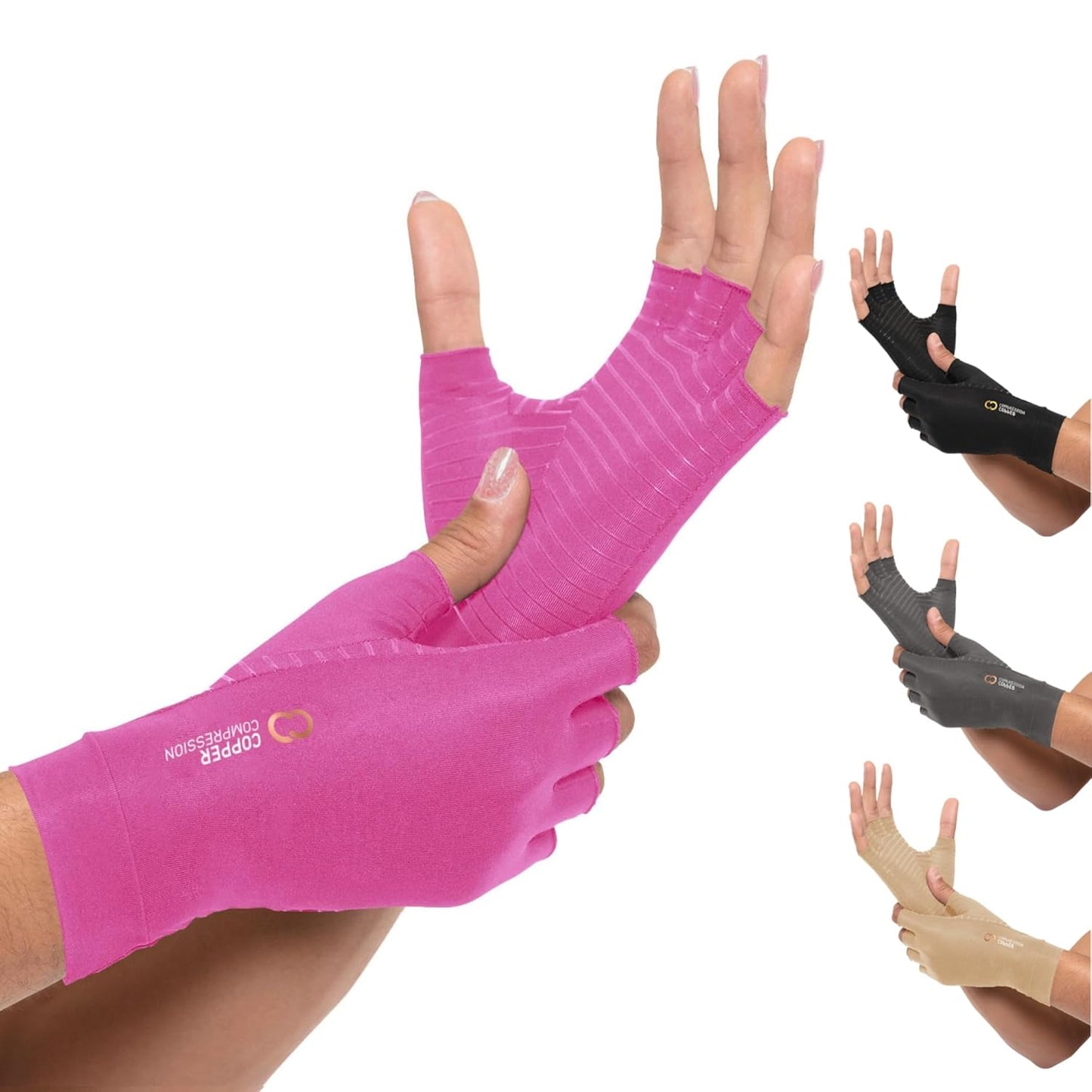 Copper Compression Arthritis Gloves | Fingerless Arthritis Carpal Tunnel Pain Relief for Men & Women | Hand Support Wrist Brace for Neuropathy, Rheumatoid, Tendonitis, Swelling, Crocheting, Typing Pink XL
