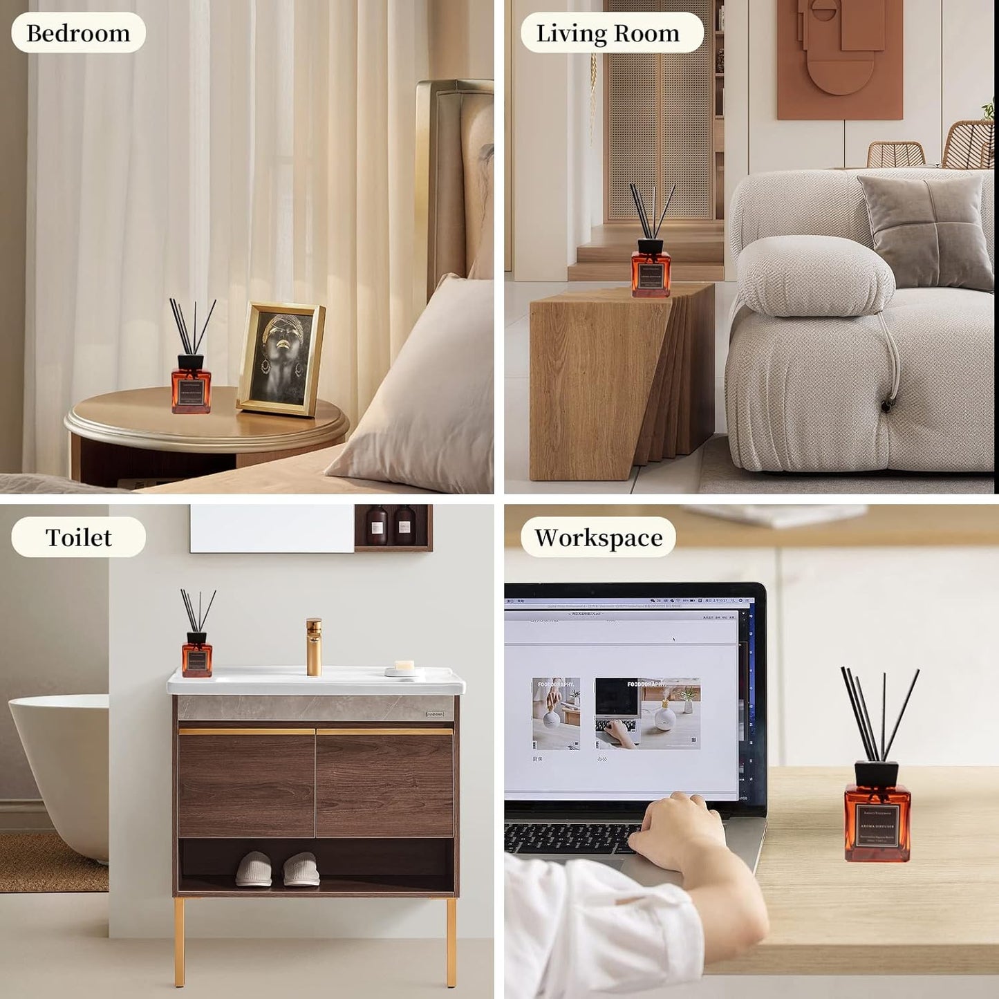 XEPTLE Long-Lasting Air Freshener, Fresh Freesia Pear Reed Diffuser, 7.04 oz, Eliminate Odor,Home/Bathroom/Bedroom/Livingroom/Office Decor - Orange