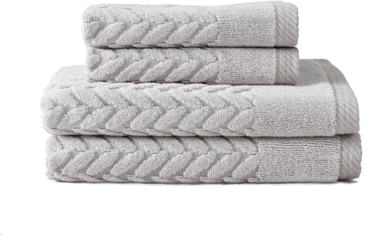 Texere 100% Organic Cotton Cable Jacquard 650 GSM Luxury Towel Sets - Ultra Soft and Absorbent Hotel and Spa Quality (Cable, Light Taupe, 2 Hand & 2 Wash Towels)