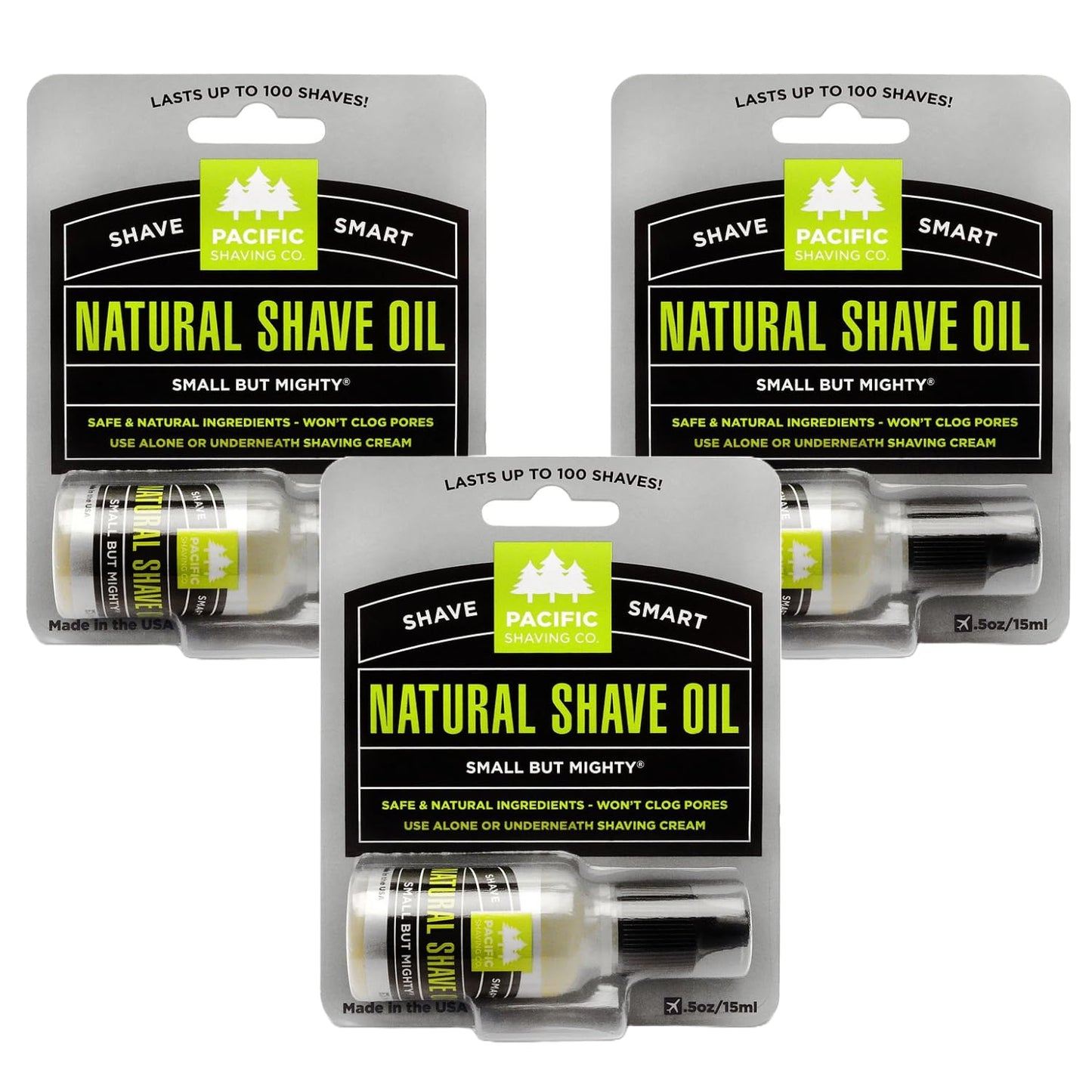 Pacific Shaving Company Natural Shaving Oil - Eliminates Cuts, Nicks, & Razor Burn, Soothes & Moisturizes Skin, Reduces Irritation, with Natural & Organic Ingredients, Made in USA, .5 oz (3-Pack)