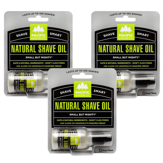 Pacific Shaving Company Natural Shaving Oil - Eliminates Cuts, Nicks, & Razor Burn, Soothes & Moisturizes Skin, Reduces Irritation, with Natural & Organic Ingredients, Made in USA, .5 oz (3-Pack)