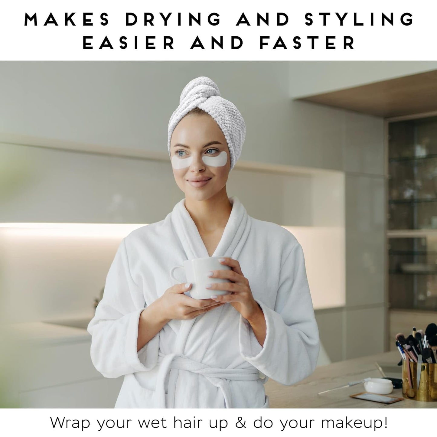 2 Pack Microfiber Hair Towel Wrap for Women, Anti Frizz Quick Drying Hair Turban for All Hair Style, Absorbent and Lightweight (Bright White)