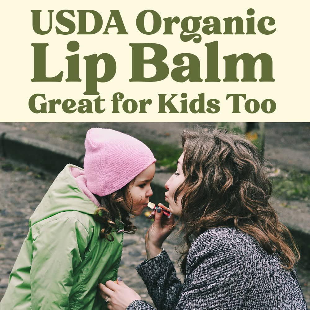 Earth's Daughter USDA Organic Lip Balm 4-Pack Strawberry flavor - Beeswax, Coconut Oil, Vitamin E - Best Lip Repair Chapstick for Dry Cracked Lips.