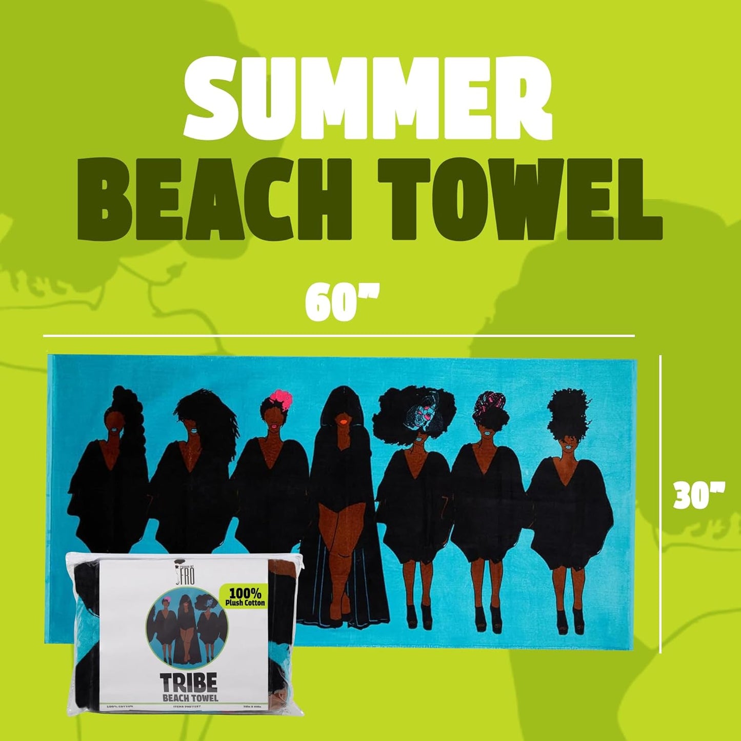 Pardon My Fro Tribe Beach Towel – 100% Cotton Oversized Quick-Dry Swim Towel, Sand-Free & Lightweight Travel Towel for Men & Women, Colorful 30x60in XL for Pool, Ocean & Outdoor Adventures – Teal