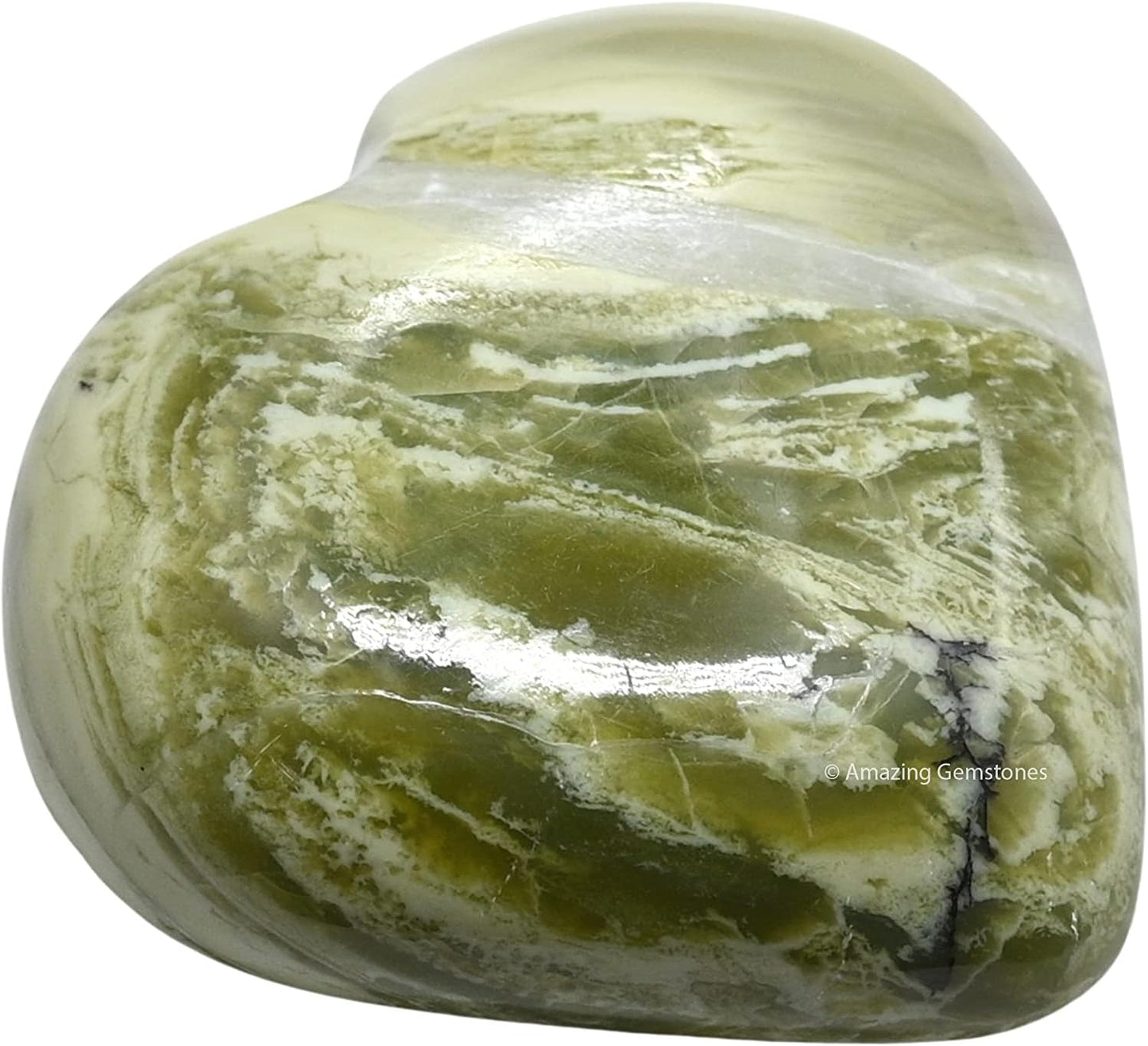 Amazing Gemstone Serpentine Crystal Heart Palm Stone - Pocket Massage Worry Stone for Natural Body Chakra Balancing, Reiki Healing and Crystal Grid