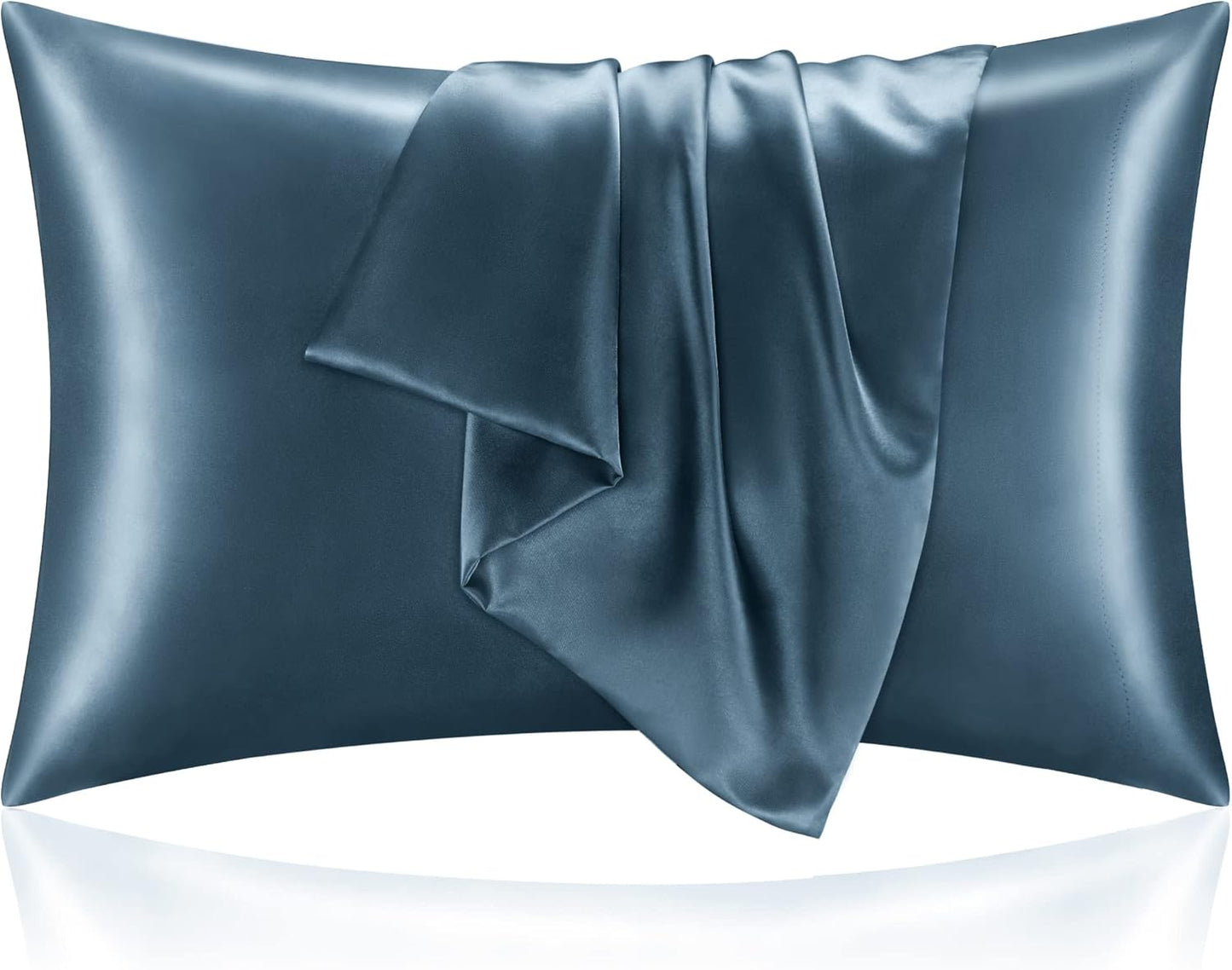 BEDELITE Satin Pillowcase for Hair and Skin, Super Soft and Cooling Similar to Silk Pillow Cases 2 Pack with Envelope Closure, Gift for Women Men(20"x26" Standard Size, Bluesteel)