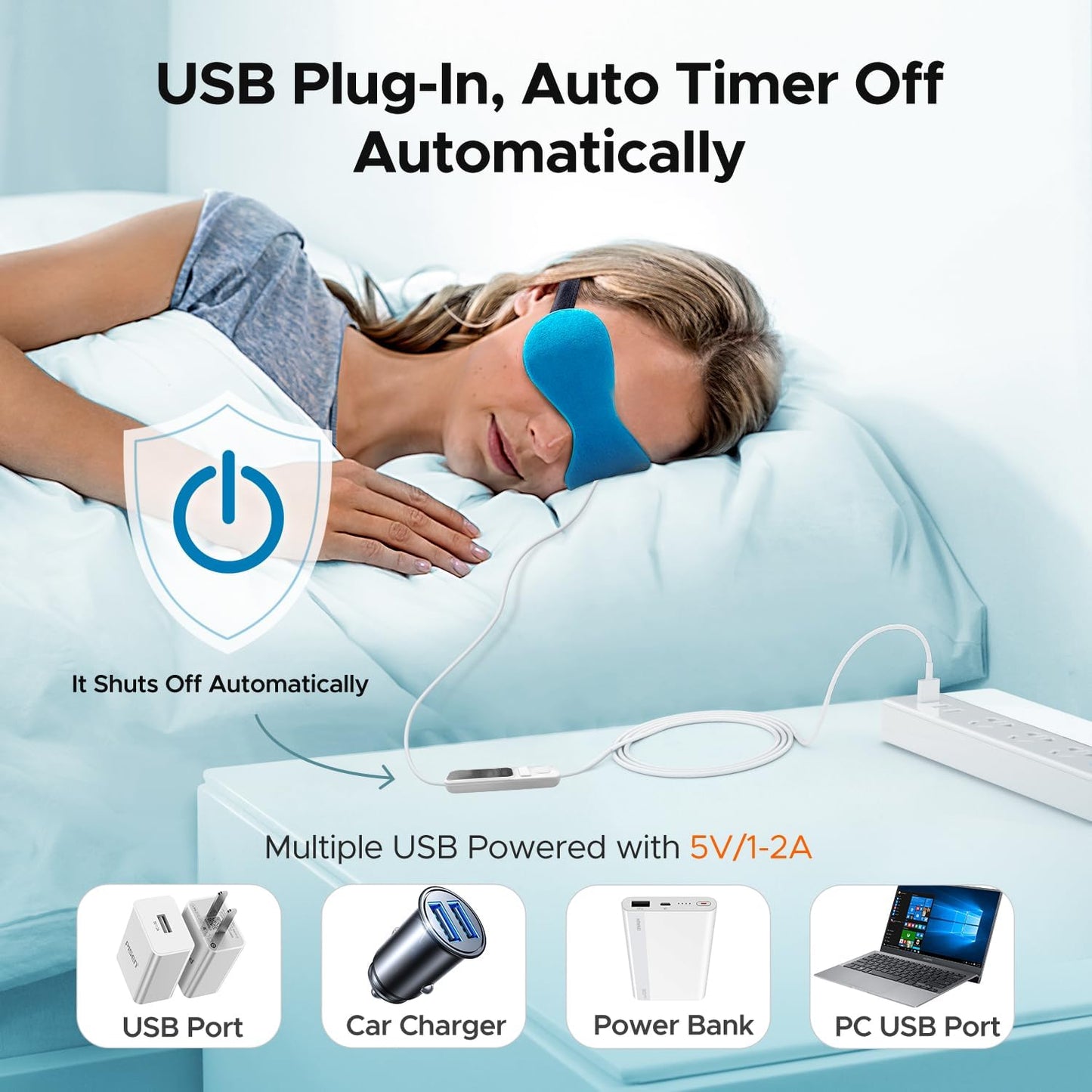 Ezona Heated Eye Mask, Warm Eye Compress Mask for Dry Eyes, USB Electric Eye Heating Pad with Temperature & Timer Control, Dry Eyes, Blepharitis, Sinus Migraine (Blue)