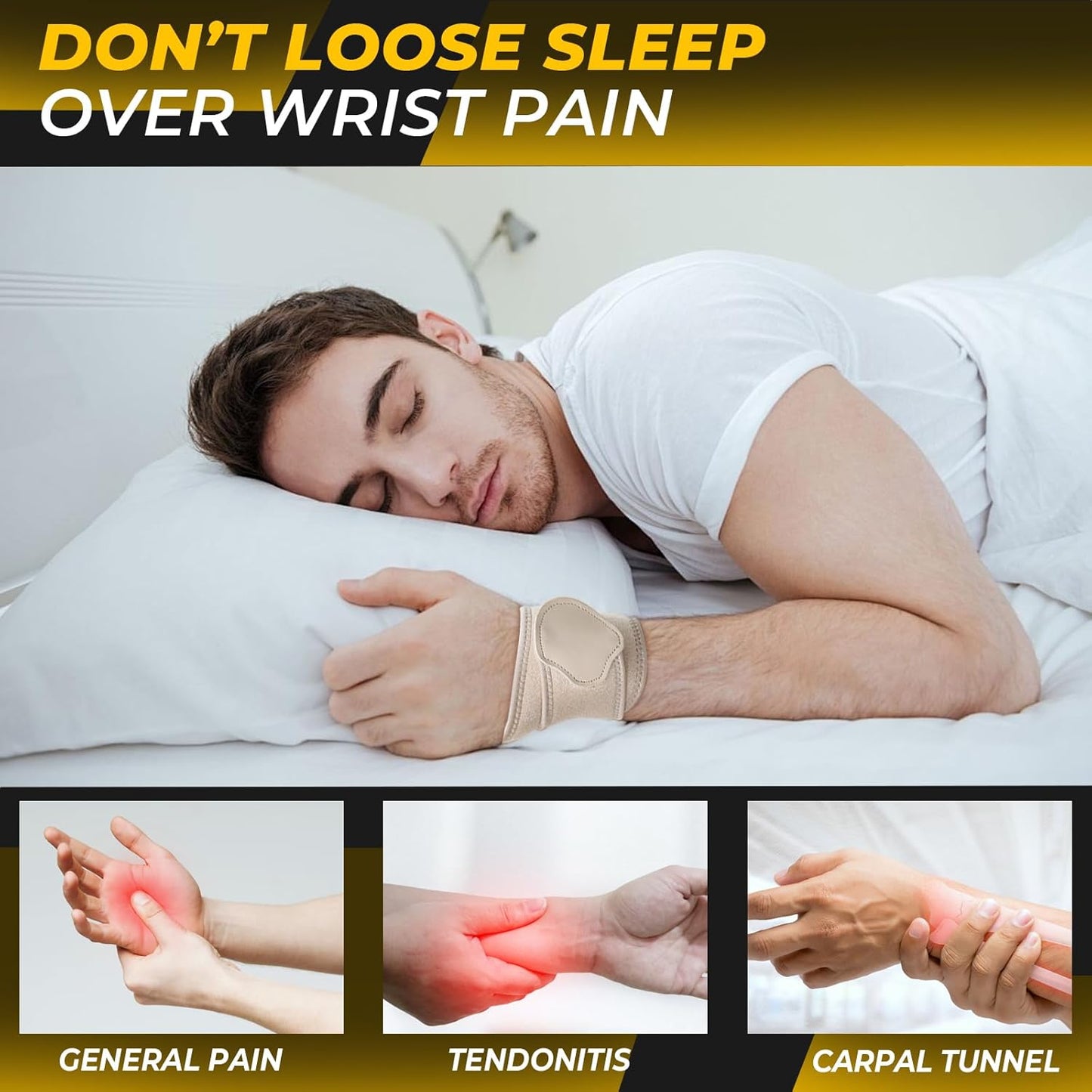 NeoTech Care Wrist Band - Elastic & Breathable Fabric - Adjustable Compression Strap - Men, Women, Right or Left - Support Wrap for Protection or Sports (Beige Color, Size M, 1 Pair)