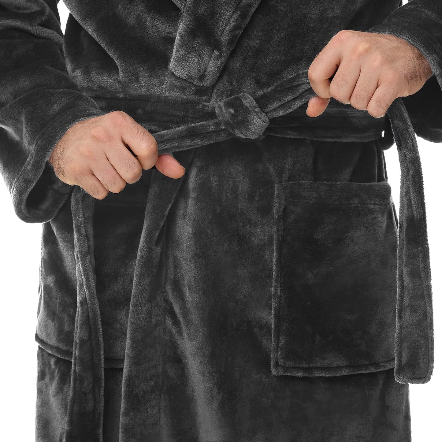 Yurhap Mens Fleece Robe, Soft Plush Robe for Men, Fluffy Bathrobe with Belt & 2 Pockets