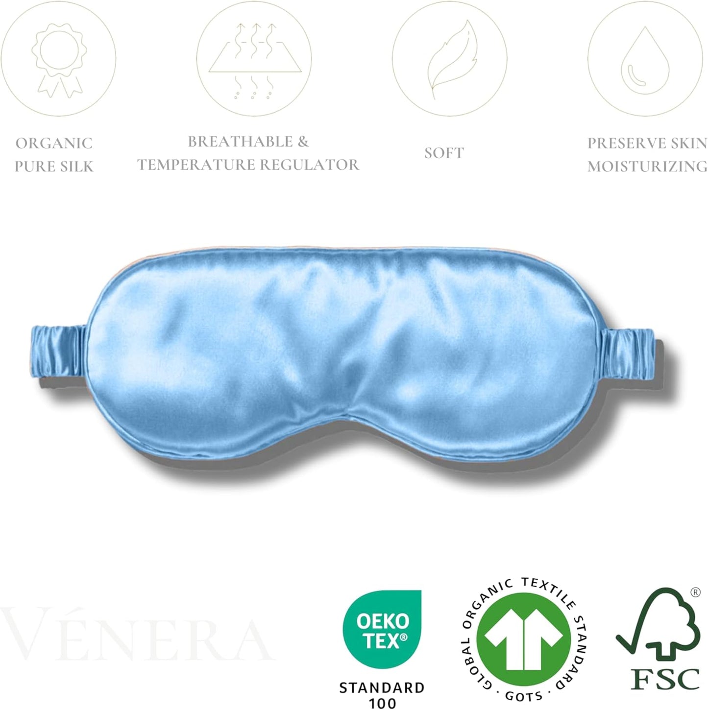 Silk Sleep Mask - 100% Pure 22 Momme Mulberry Silk Eye Sleeping Mask for Women and Men - Blackout Eye Mask for Sleeping (Blue)