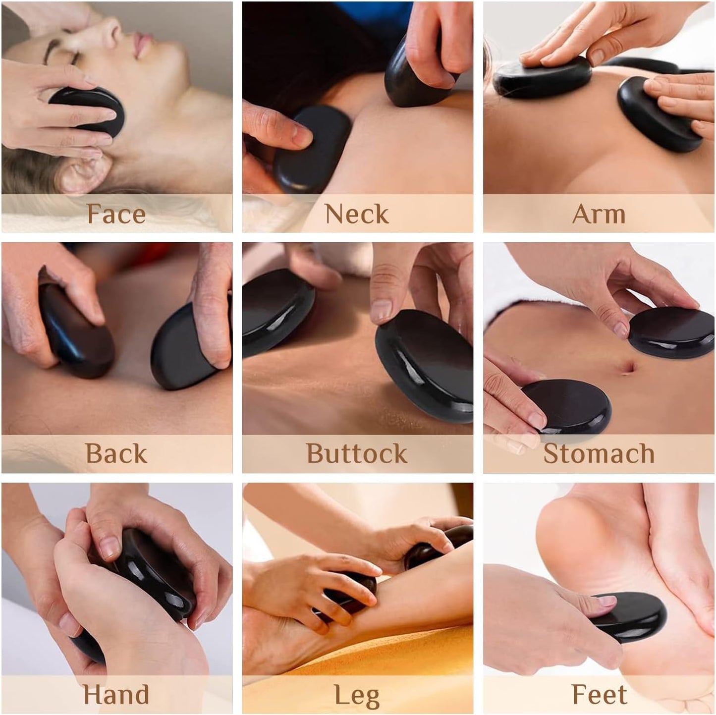 Hot Stones Massage Set - 6 Essential Basalt Hot Stones Massage Kit, Hot Rocks Massage Stones for Professional or Home SPA, Relaxing, Healing, Pain Relief