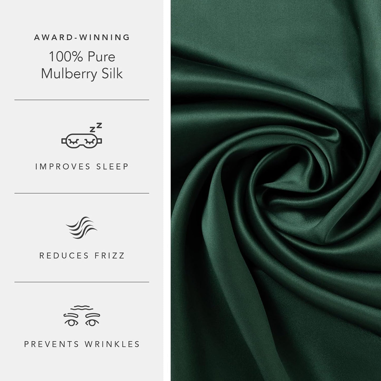 Fishers Finery 25mm 100% Pure Mulberry Silk Pillowcase (Dark Green Queen 2 Pack)
