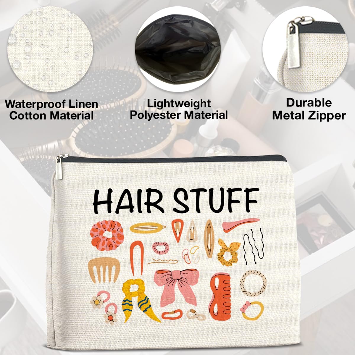 Hair Stuff Makeup Bag Gifts for Women Hair Stuff Cosmetic Bag Zipper Makeup Pouch Gifts for Friends Besties Hairstylist