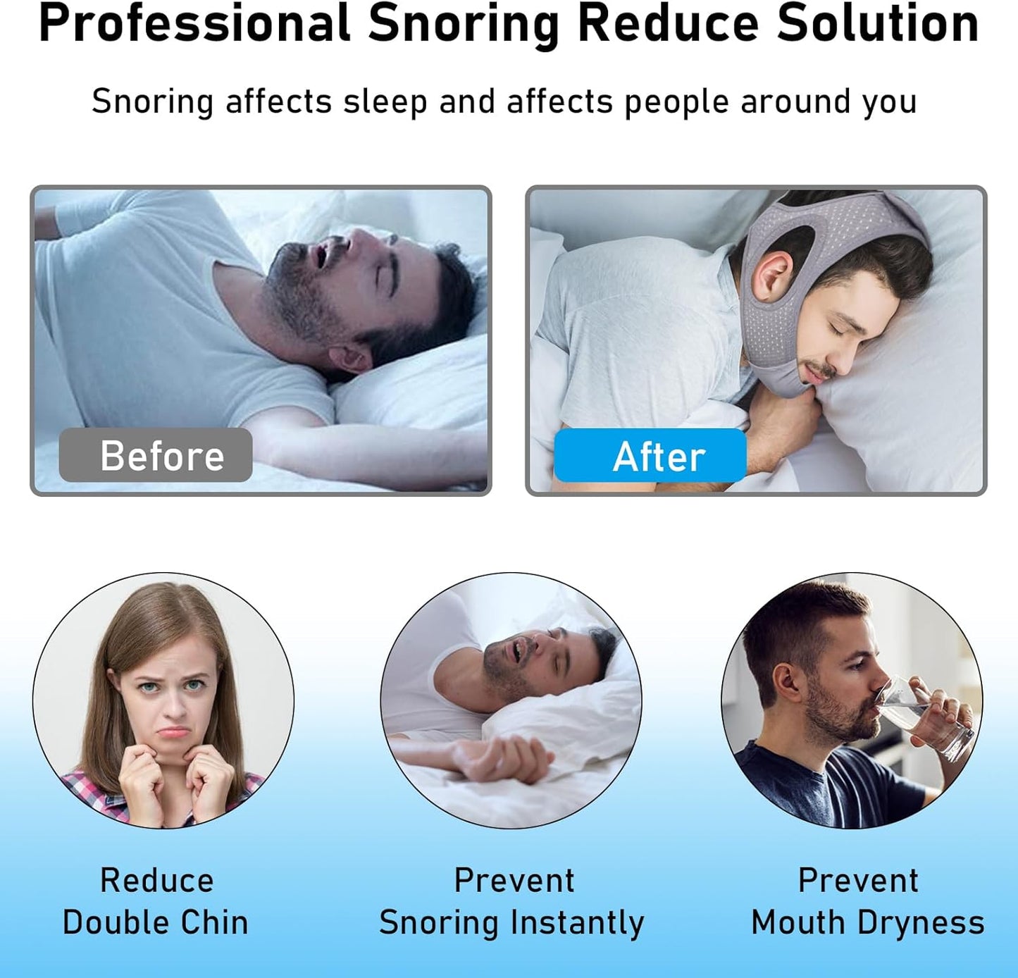 Forzacx Anti Snoring Chin Strap - Light Breathable Cpap Chin Strap Snoring Solution, Comfortable Chin Portion Widen Softer, Efficient Reduce Snoring, Adjustabl Sleep Chin Strap for Men Women - Grey