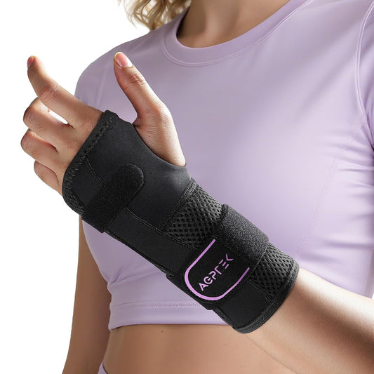 AGPTEK Carpal Tunnel Wrist Brace for Men Women, Night Sleeping Wrist Support with 2 Splints, Pain Relief Hand Brace for Arthritis Sprains Tendonitis, Adjustable Wrist Splint for Left Hand (L/XL, Black & Purple)