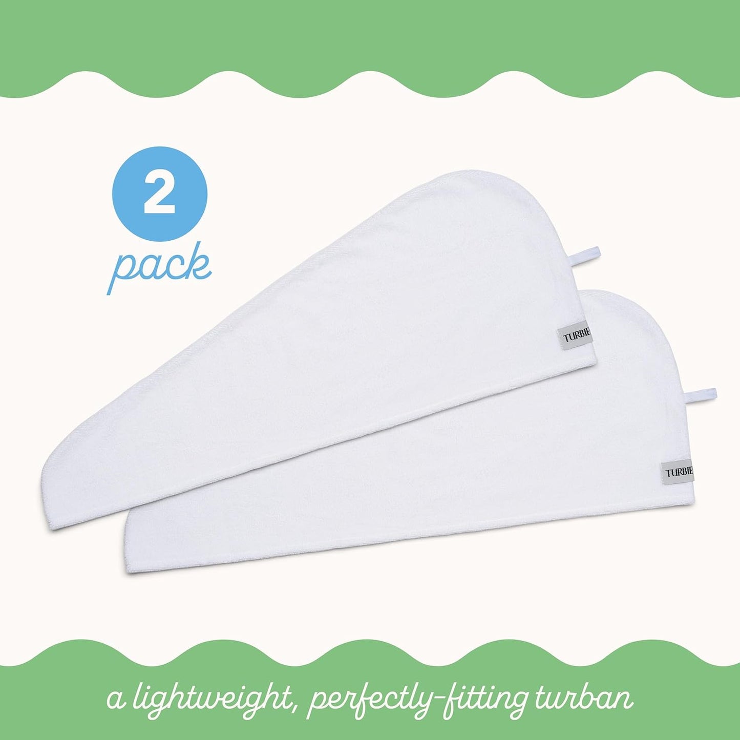 Turbie Twist 2-Pack Microfiber Hair Towel for Beauty, Travel, Gifting - Hair Wrap Turban for Straight, Wavy & Curly Hair - Premium Personal Care - White & White