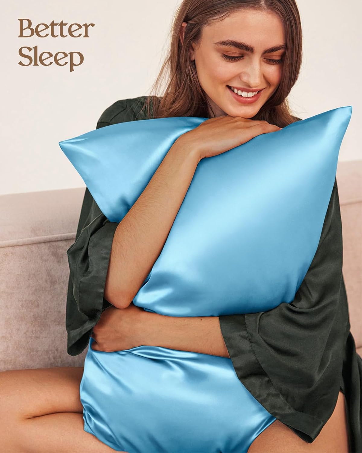 Silk Pillowcase 2 Pack - Pillow Cases Standard Set of 2 Size 20" x 26" for Hair and Skin Smooth Soft Breathable with Hidden Zipper Cooling Pillow Covers for Women, Light Blue