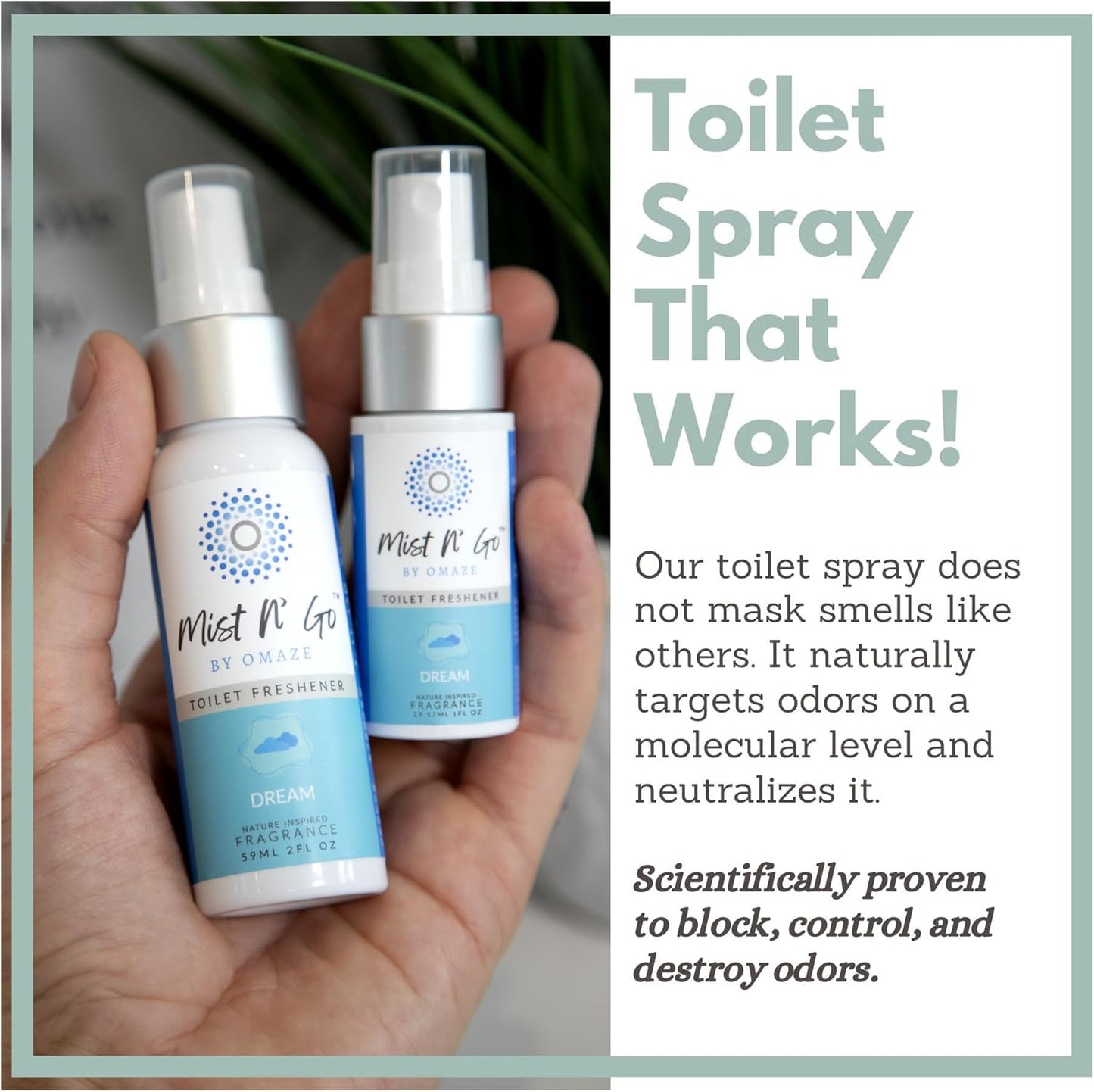 Mist N’ Go by Omaze Travel Bathroom Spray for Toilet Spray Odor Eliminator - Travel Toilet Spray for Bathroom Air Freshener Spray for Bathroom Deodorizer - Dream Travel Size (1oz x5)