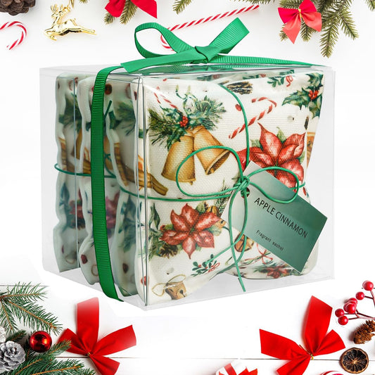AUCUDA 4pcs Apple Cinnamon Sachet Bags for Christmas Decorations Drawers and Closets, Scented Potpourri Packets for Women Outfits, Winter Fragrance Pillow for Bedroom Indoor, Fresheners for Holiday.