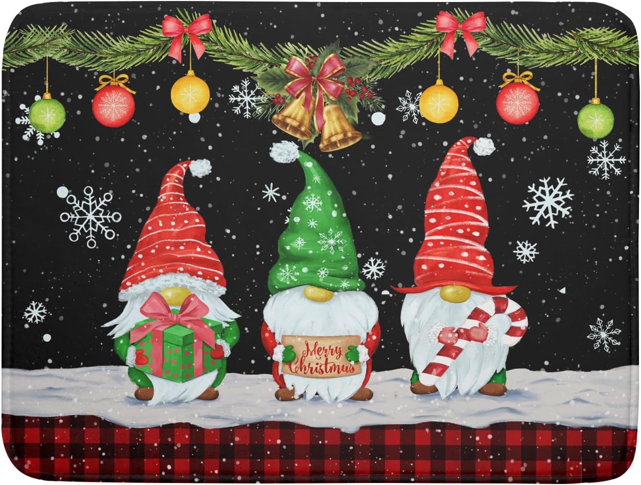 Merry Christmas Dish Drying Mat Black Gnomes Dish Drainer Mats 18x24 Inch Holiday Decorative Absorbent Dishes Pad for Kitchen Counter Sink