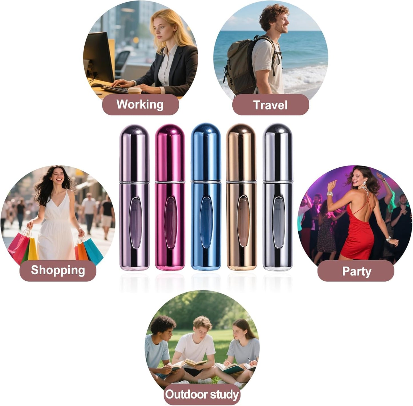 JPNK 5PCS Portable Mini Refillable Perfume Atomizer Bottle, Travel Size Spray Refillable Refill Bottle with bag