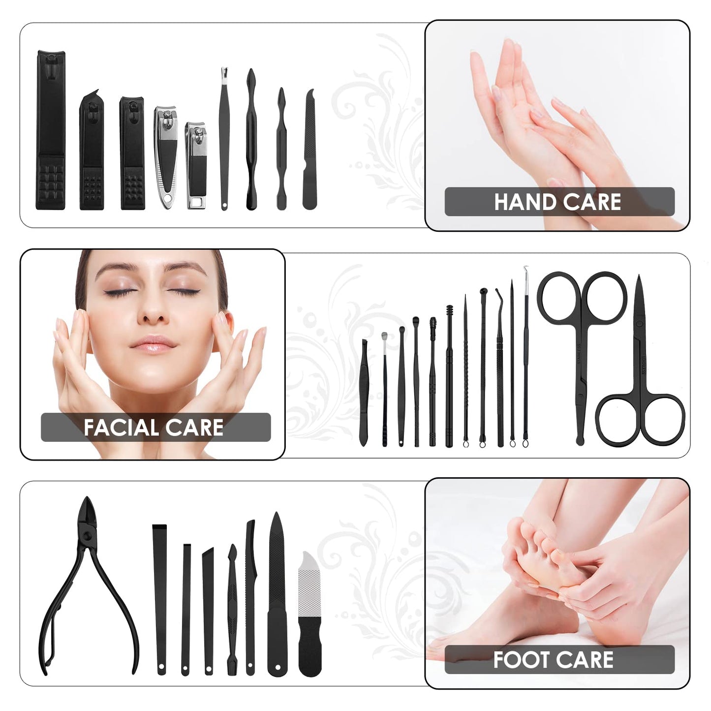 WOAMA 30-Piece Manicure Set Pedicure Kit Professional Nail Clipper Set Stainless Steel Manicure Kit Nail Kit for Women Men - Black