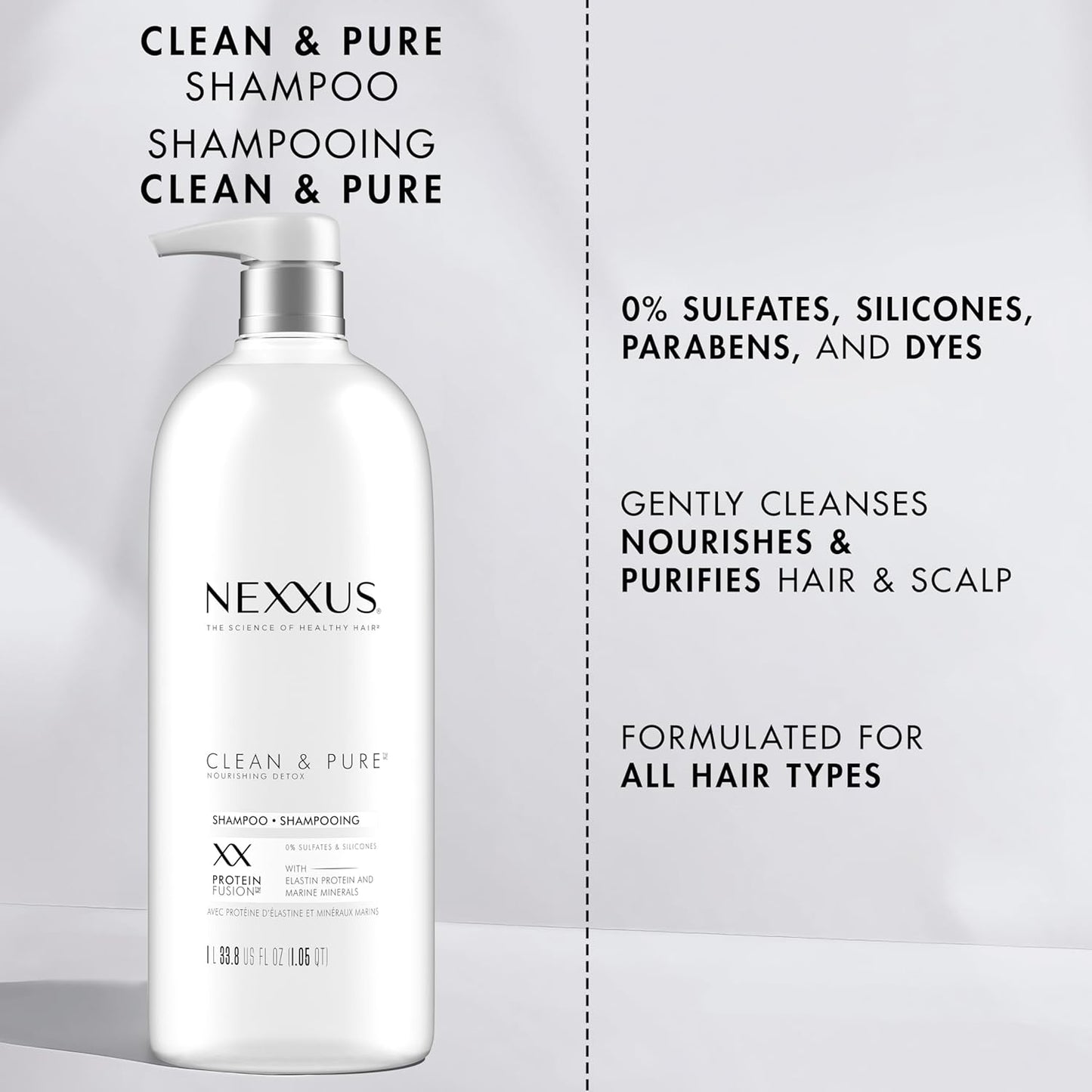 Nexxus Clean and Pure Clarifying Shampoo, With ProteinFusion, Nourished Hair Care Silicone, Dye And Paraben Free 33.8 oz