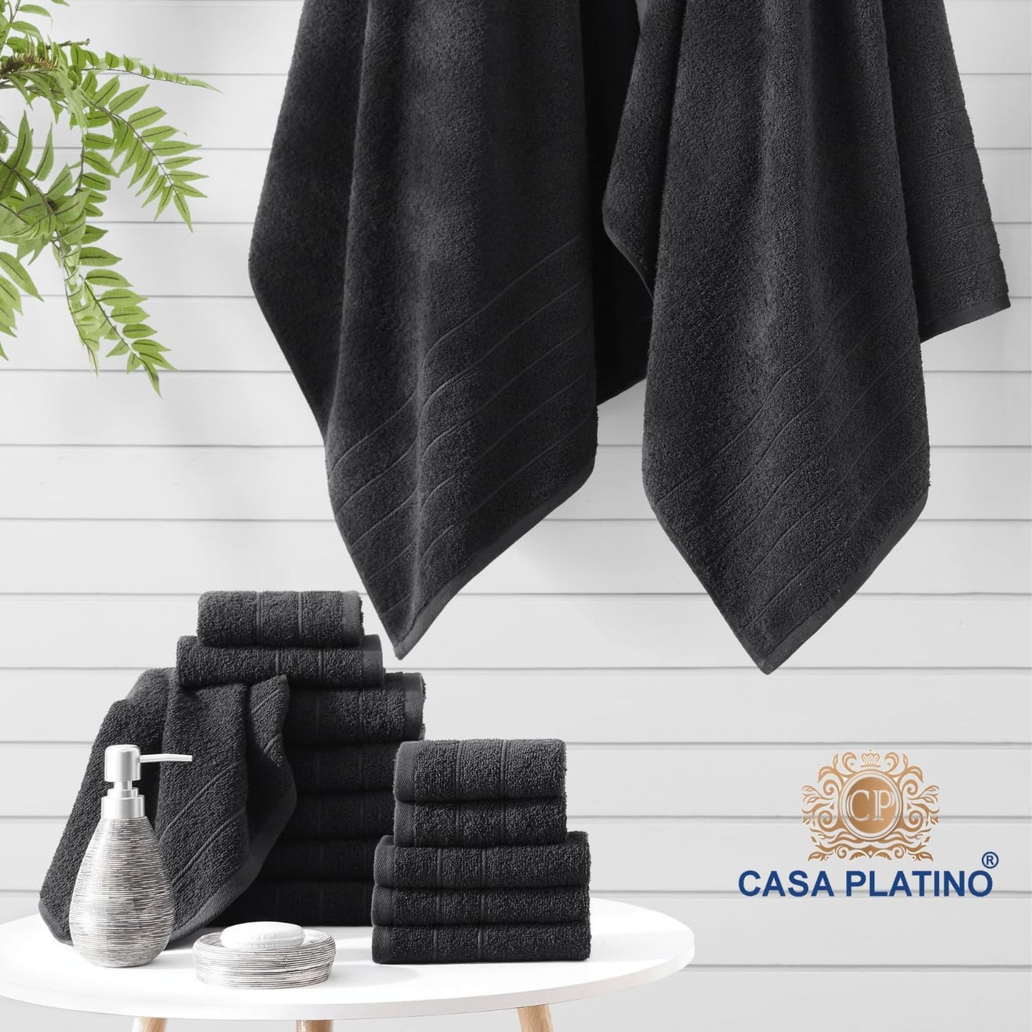 Casa Platino Cotton Towel Set 24 Pc – Quick Dry, Pre-Shrunk, Soft Ring Spun Towels for Bathroom, Large Bath Sheets to Washcloths, Machine Washable, Great Gift Set – Black