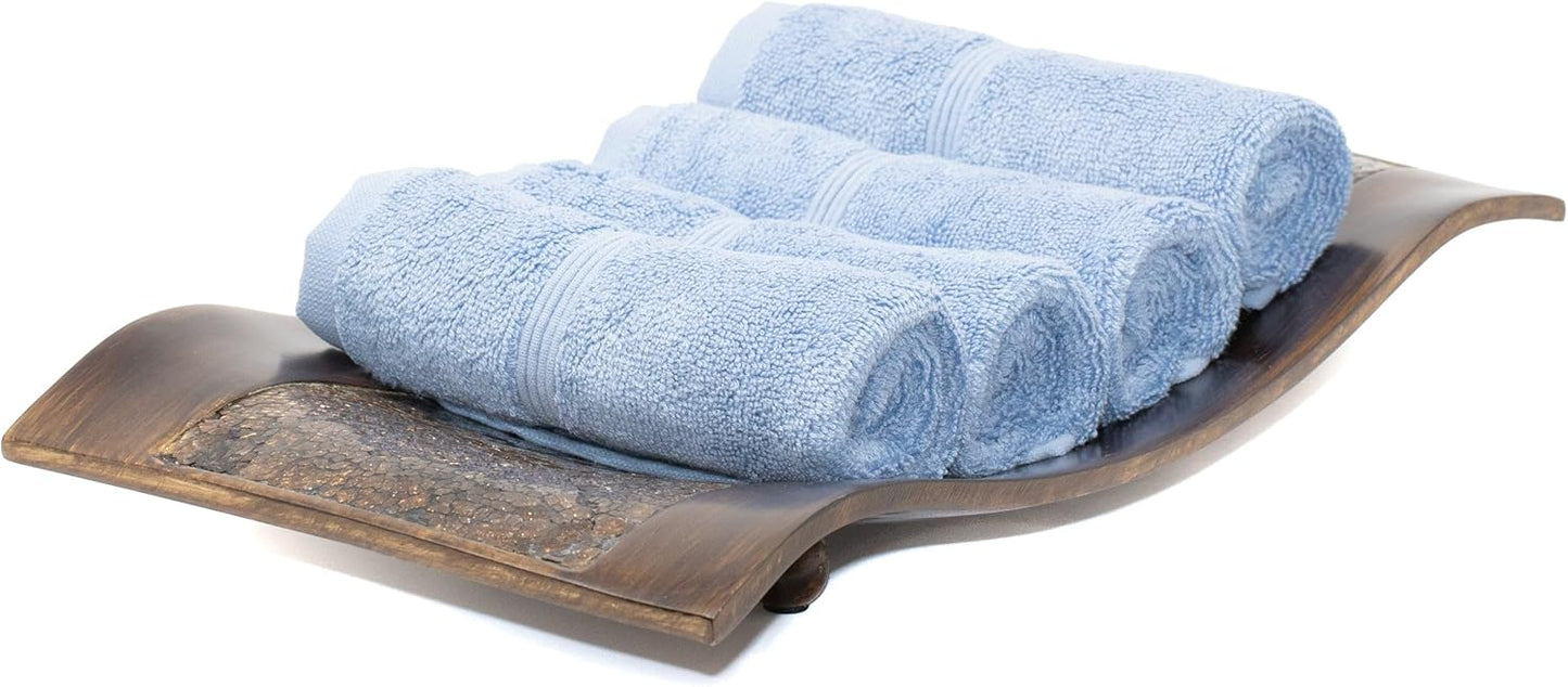 Mosobam Luxury Turkish Towels Set of 4 Washcloths 13X13 Allure Blue 700 GSM Bamboo Viscose & Aegean Turkish Combed Cotton