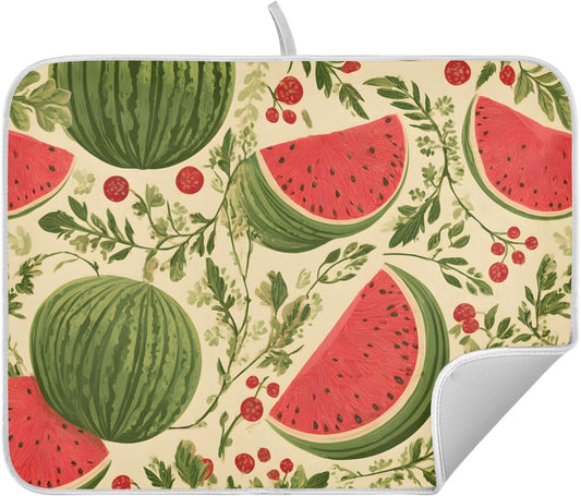 Watermelon Flower Dish Drying Mats for Kitchen Counter, 18x24 inch Drying Dishes Absorbent Microfiber Dish Drainer Mat Rack Pad Fast Dry