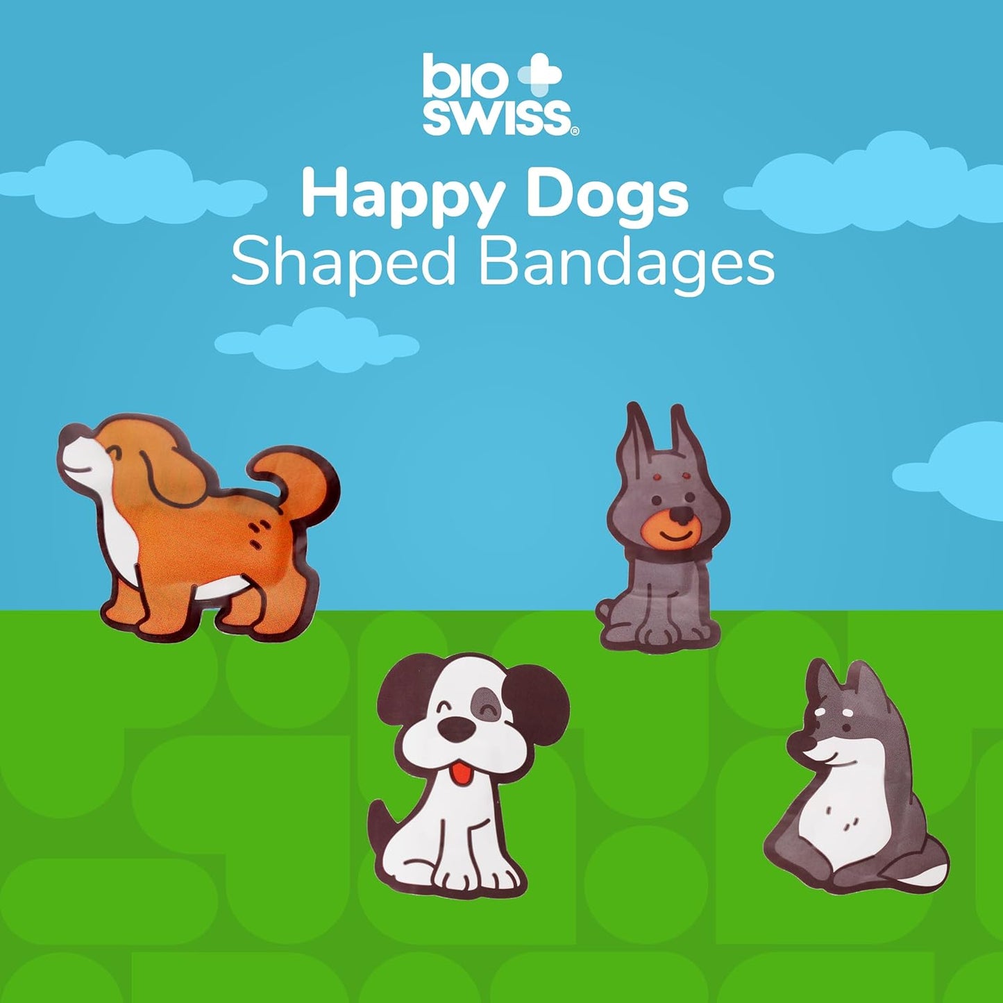 BioSwiss Kids Bandages, Happy Dog Shaped Self Adhesive Bandage Set, Latex Free, Sterile Wound Care, 50 Count