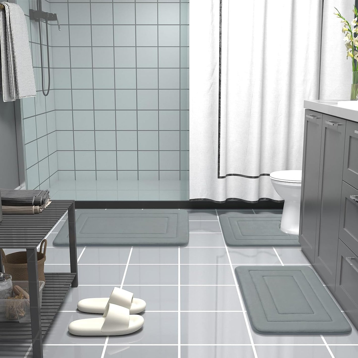 Arotive Memory Foam Bathroom Rug Mat 70x24, Ultra Soft and Absorbent Bath Mat, Machine Wash Dry, Comfortable Bath Rug Carpet for Bathroom Floor, Tub and Shower, Grey