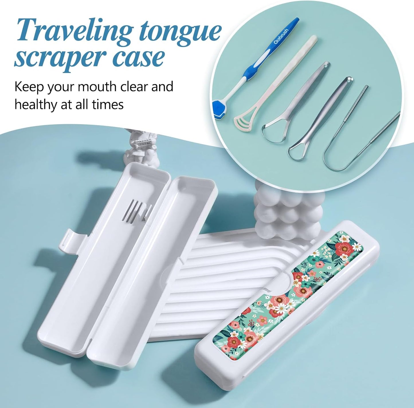 Toothbrush Travel Case - Colorful Pattern, Holder and Covers for Toothbrushes, Includes Tongue Scraper Case