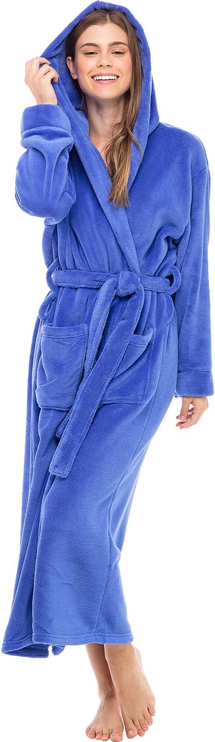 Alexander Del Rossa Womens Robe, Long Plush Bathrobe with Hood, Hooded Robes for Women Plus Size Bath Robe