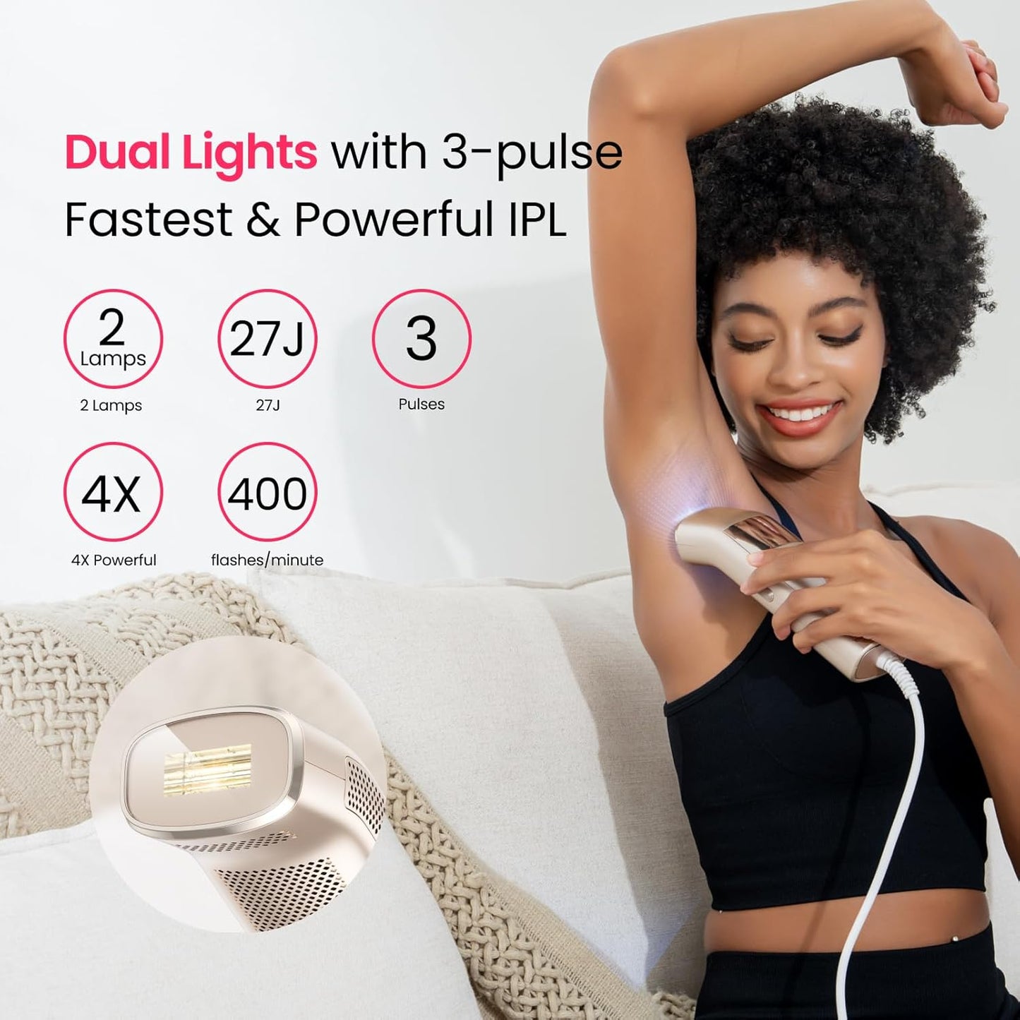 (2025 New) IPL Laser Hair Removal for Women and Men, 2 Lights & 4-Pulse Modes, 2℃ Sapphire Ice Cooling for Sensitive Skin, Targets Ingrown Hair, Permanent Hair Reduction for Bikini, Face & Body