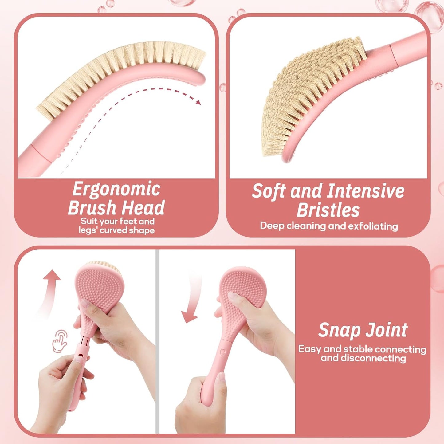 New Foot Brush & Foot File Set(2PCS), 3-in-1 Foot Scrubber in Shower, 10.2’’-27.5’’Adjustable Long Handle Foot Scrub Brush and Upgrade Foot File Callus Remover, Gift-Box Packed(Pink+Foot File)