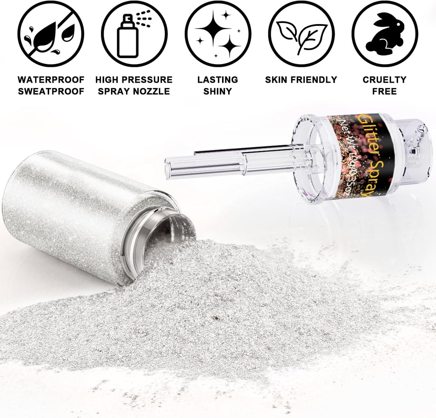 Hair and Body Glitter Spray, 1PC Glitter Hairspray Dry Powder Makeup for Clothes, Festival Rave Prom Loose Sparkle Powder,Holographic Ultra Fine Resin Glitters for Crafts (Peal White)