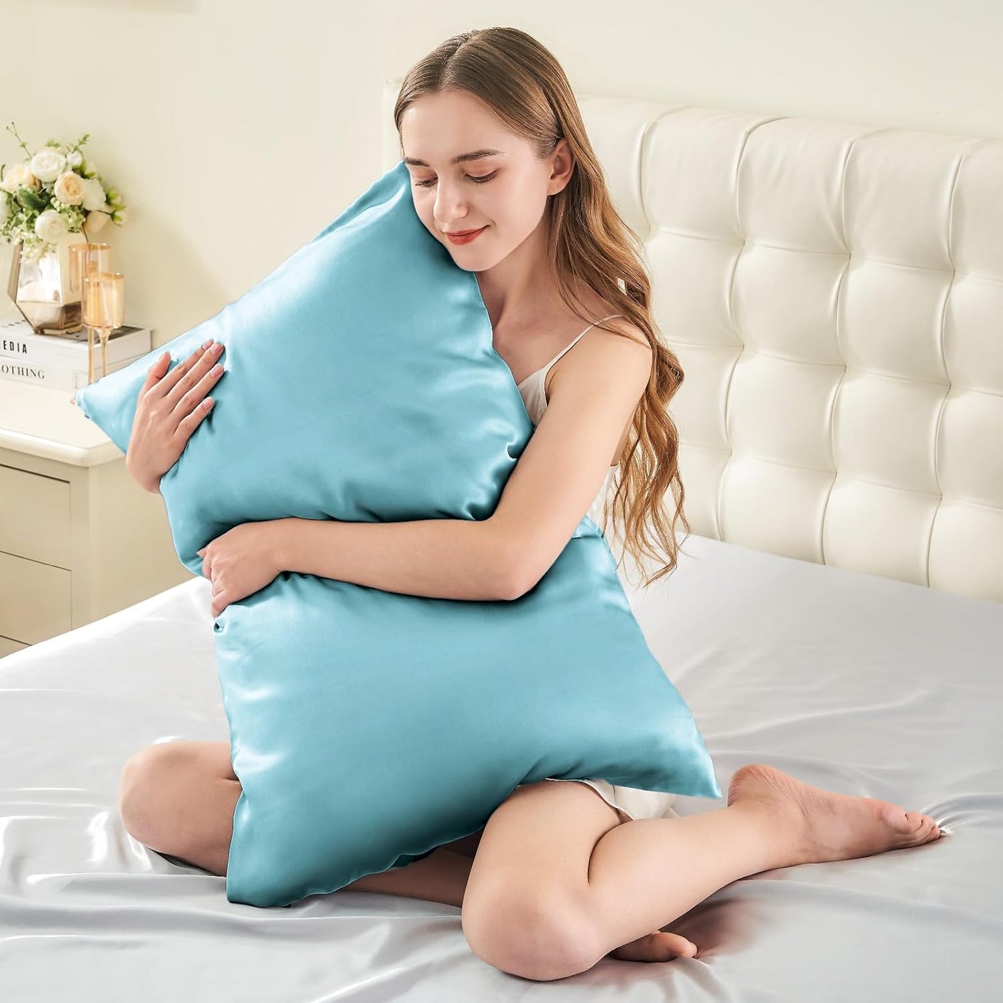 INFIIXSO Mulberry Silk Pillowcase for Hair and Skin, Silk Pillow Cases King Size with Hidden Zipper 20"x40", Extraordinary Smooth and Soft Cooling Pillow Cases for Hot Sleepers(Ocean Mist, 1 Pack)