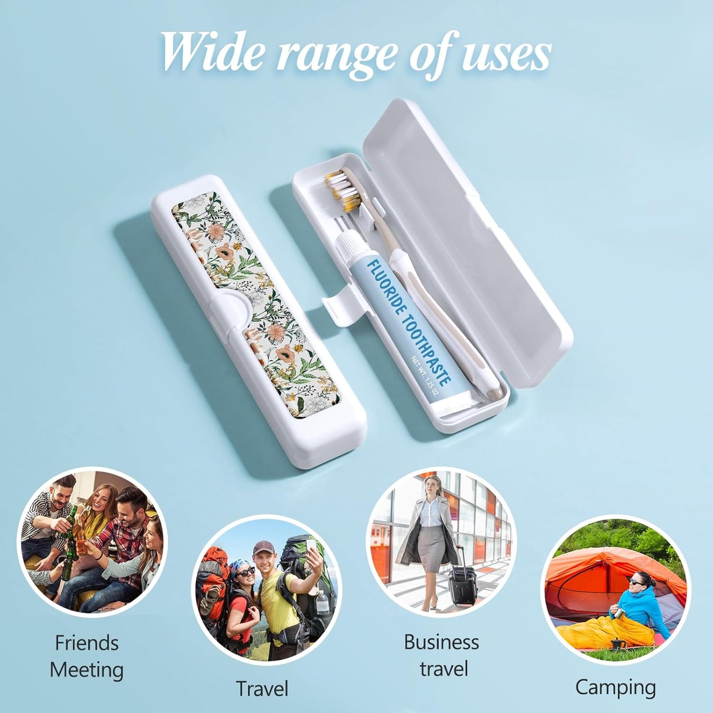 Toothbrush Travel Case - Colorful Pattern, Holder and Covers for Toothbrushes, Includes Tongue Scraper Case