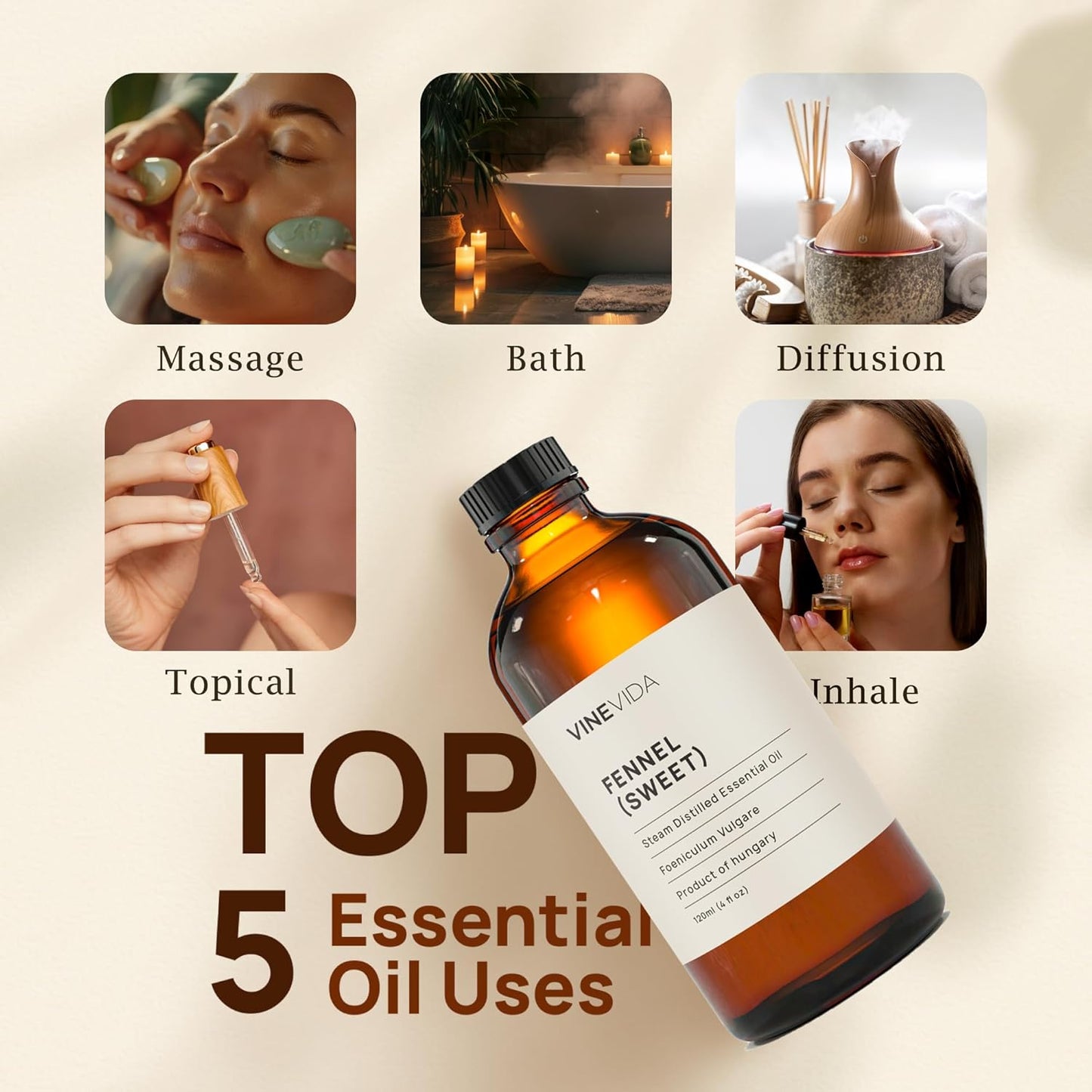 VINEVIDA Fennel Essential Oil 4 oz - Pure, Undiluted Fennel Oil for DIY Candle Scents and Soap Making - Safe for Skin