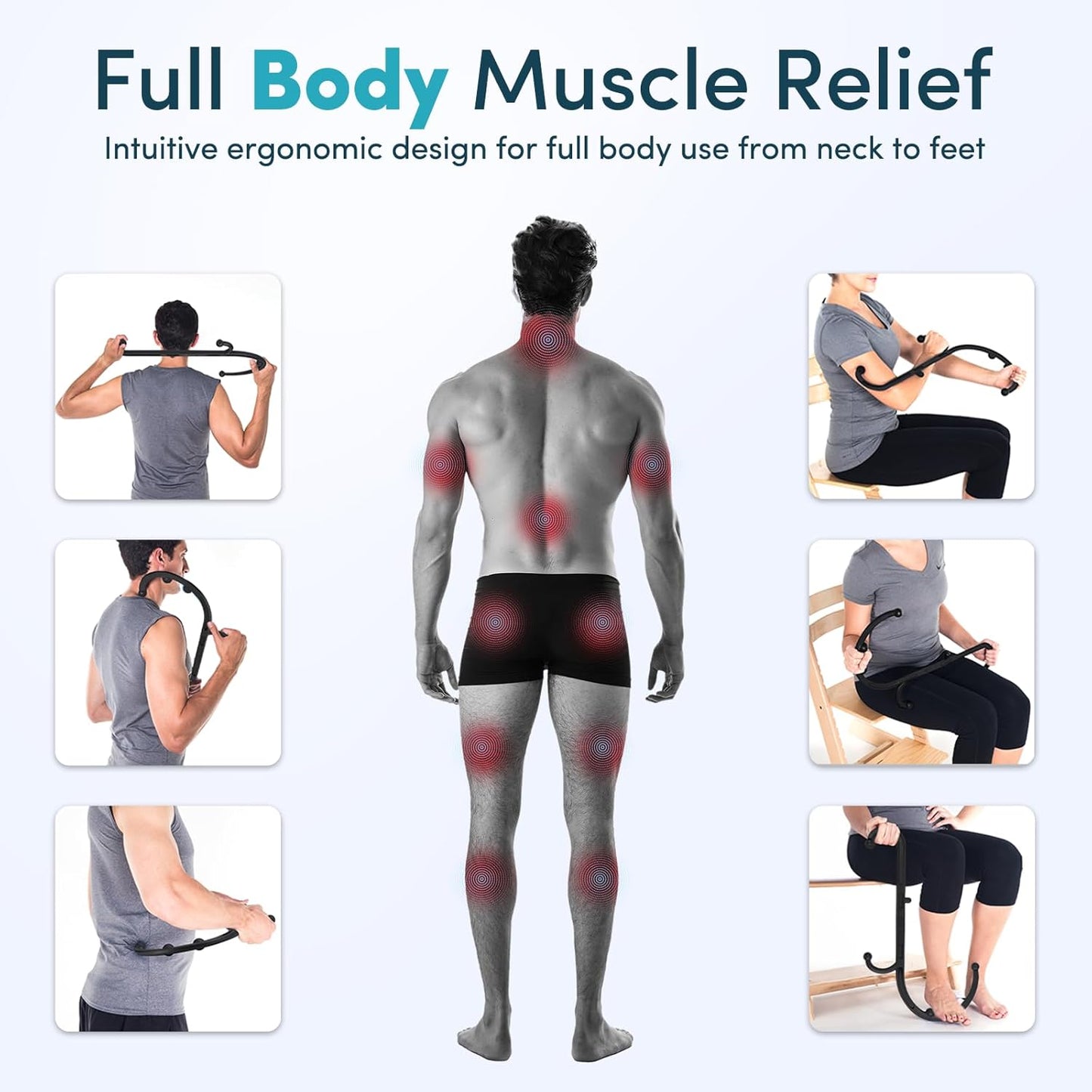 Lifelong Trigger Point Massage Tool for Pain Relief Deep Tissue, Full Body Handheld Massage Stick Hook Back Neck Shoulder Multi-Pressure Point Massager Cane for Women & Men, Black