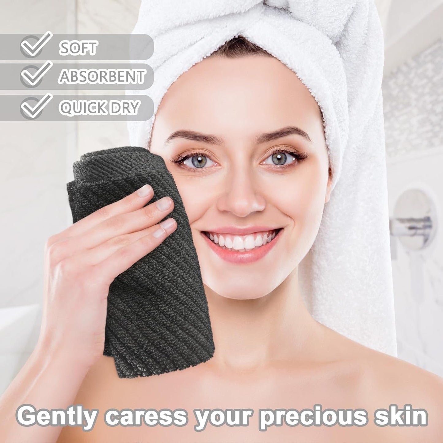 VOOVA & MOVAS Grey Washcloths (6PC, 13"x13") - 100% Cotton | Thick | Quick Dry | Light Weight, 6 Pack Hand Towels, Wash Cloths for Showering, Bathroom Gift Set, Dark Gray