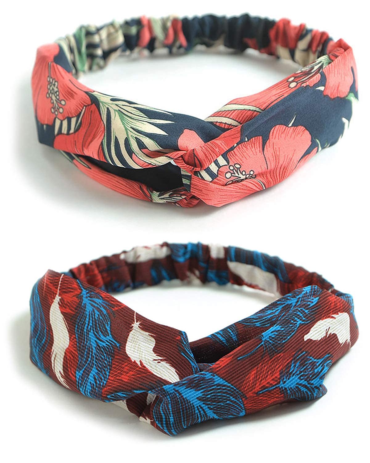 DRESHOW 10 Pack Boho Headbands for Women Vintage Cross Elastic Head Wrap Hair Accessories