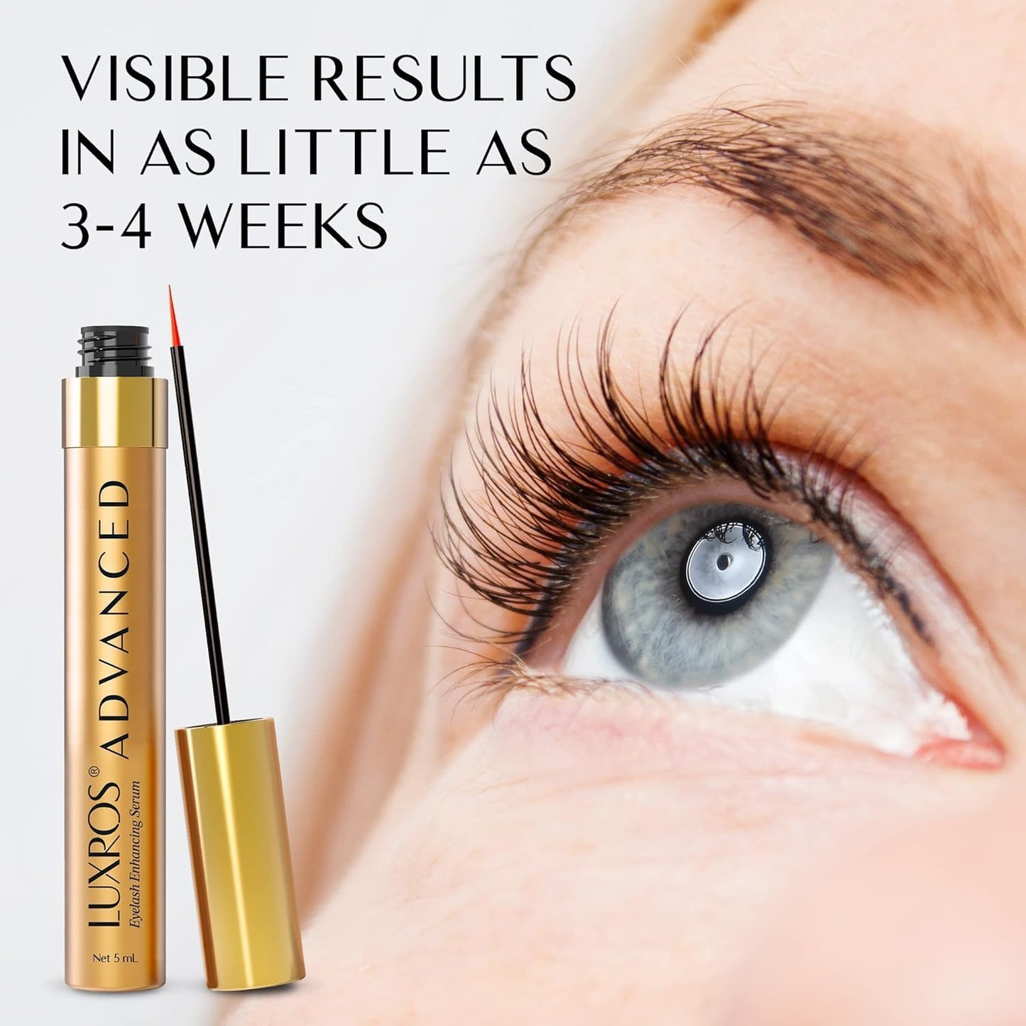 Eyelash Growth Serum 5 mL: Get Thick, Strong Lashes in Just 3-4 Weeks with Our Plant-Based Eyelash Growth Serum - No Parabens - Made in USA